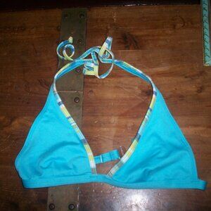 Vintage Rampage Swimwear Solid Sky Blue Print Bikini Top Halter Ties Size Small